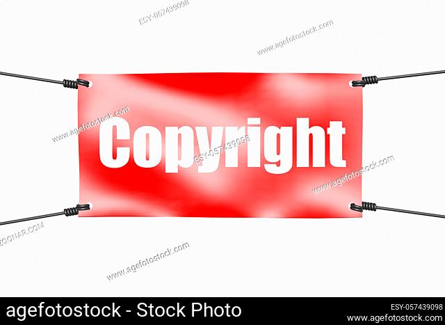 Copyright word with red tie up banner, 3D rendering
