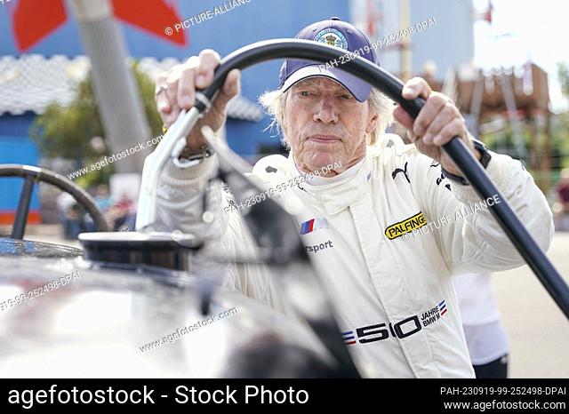19 September 2023, Baden-Württemberg, Sinsheim: Former racing driver Leopold Prince of Bavaria refuels the ""Brutus"" racing car with e-fuels at the Sinsheim...