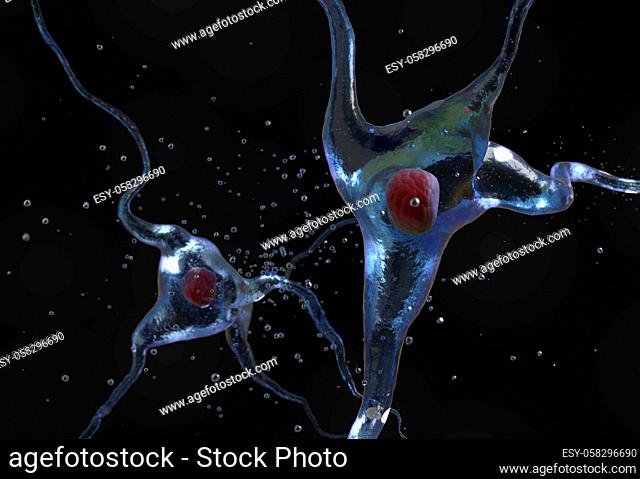 Illustration of the human nerve cell on a black