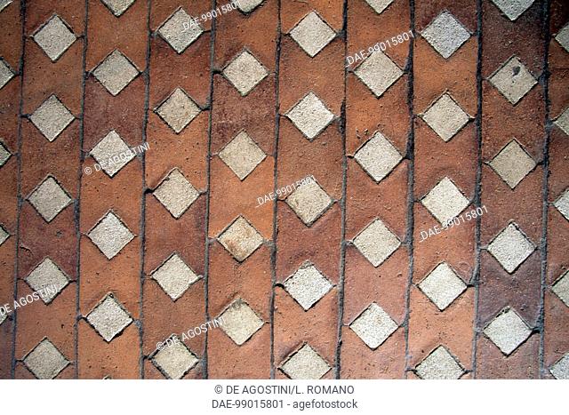 Decorated floor in the dungeon, Laval old castle, Pays de la Loire. France, 12th-13th century