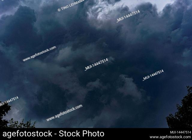 Extreme rain clouds shortly before a storm in Germany in spring