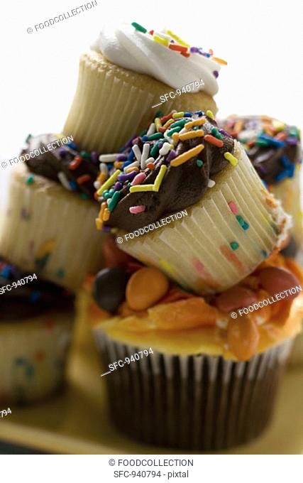Colourful, decorated muffins in a pile 2