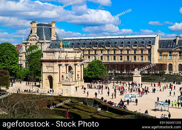 Amazing view of the square from the window of the Louvre Paris France. April 2019