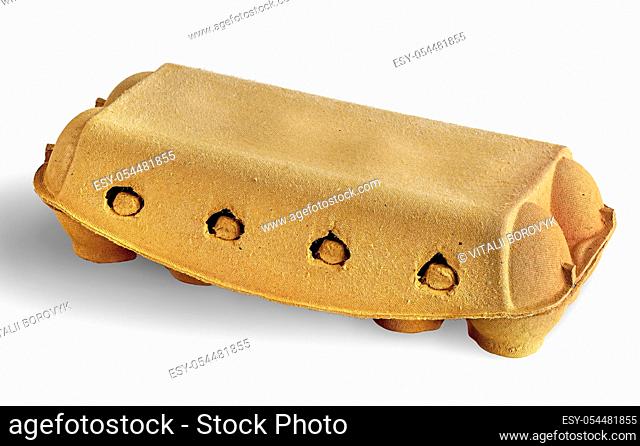 Closed cardboard egg tray isolated on white background