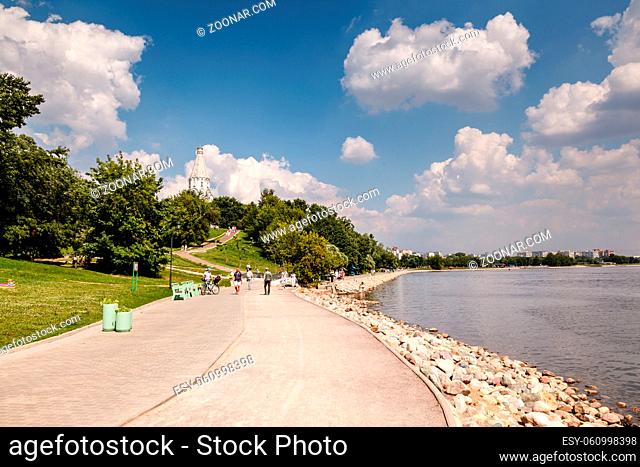Moscow River and Church of the Ascension in Kolomenskoye, Moscow, Russia