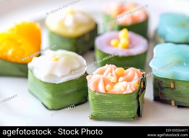 macro of Thai sweets, or Khanom Thai. The art of Thai desserts have been passed down through the generations
