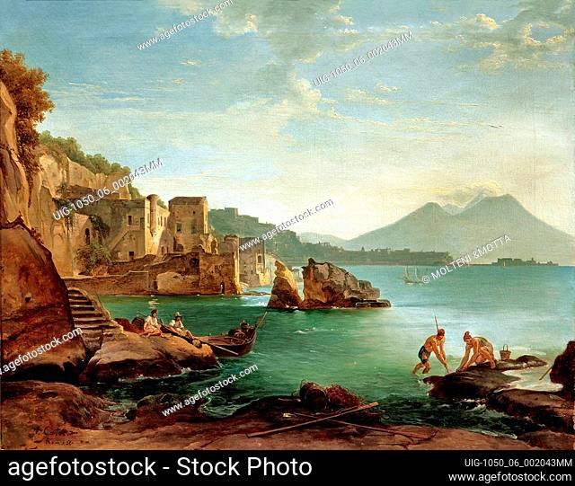 Art, Franz Ludwig Catel, 1778-1856, title of the work, Coast of Posilippo, 1850, oil painting on canvas, cm 62, 5 x 78