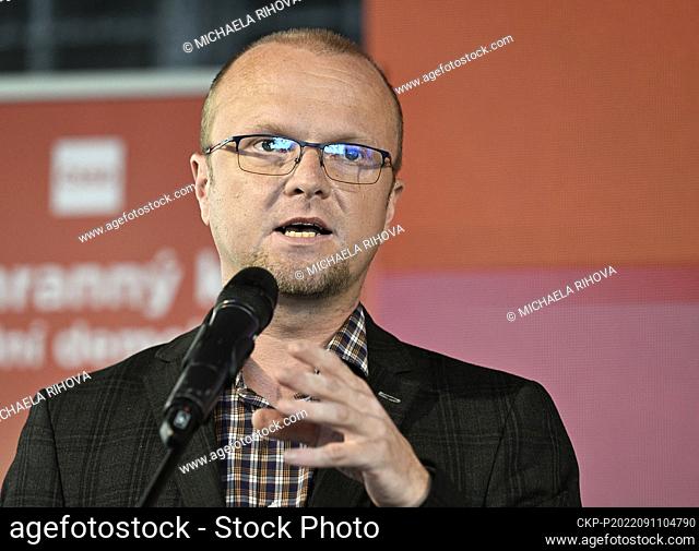 Governor of the Pardubice Region Martin Netolicky speaks during launch of action part of Social Democrat (CSSD) election campaign