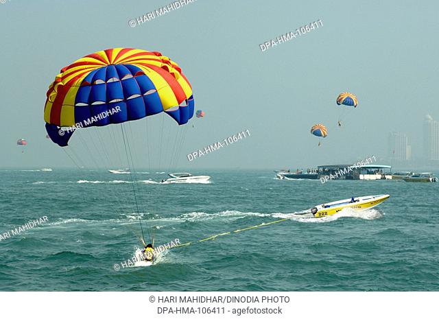 Thrilling Experience Parasailing water sport at Pattaya ; Thailand ; South East Asia