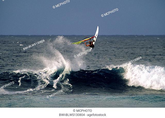 windsufer demonstrates great skill at HOOKIPA BEACH PARK, Hawaii, Maui