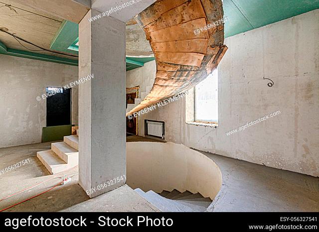 Russia, Moscow- December 05, 2019: rough repair for self-finishing. interior decoration, bare walls of the room, stage of construction