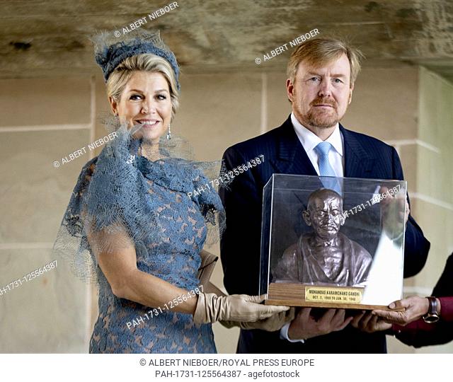 King Willem-Alexander and Queen Maxima of The Netherlands visit the Gandhi monument and lay a wreath in Delhi, on October 14, 2019
