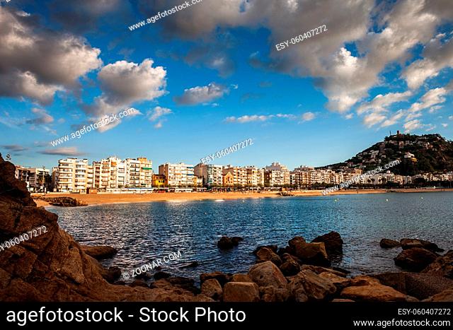 Blanes resort town on Costa Brava in Catalonia, Spain, bay of Mediterranean Sea and town skyline