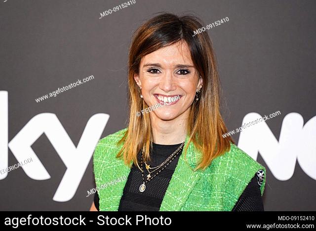 Italian journalist Federica Lodi on the red carpet on the occasion of the premiere of Block 181, the new TV series for Sky