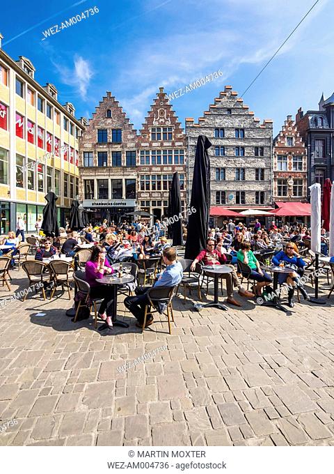 Belgium, Flanders, Ghent, Corn market, pavement cafe