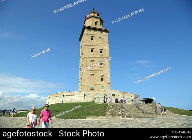 The Tower of Hercules is a tower and lighthouse located on a hill on the peninsula of the city of La Coruña, in Galicia. Its total height is 55 meters