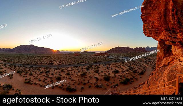 Panorama of the sunrise in Valley of Fire State Park, Nevada, USA