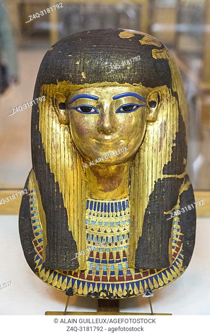 Egypt, Cairo, Egyptian Museum, from the tomb of Yuya and Thuya in Luxor : Gilded mask of Thuya