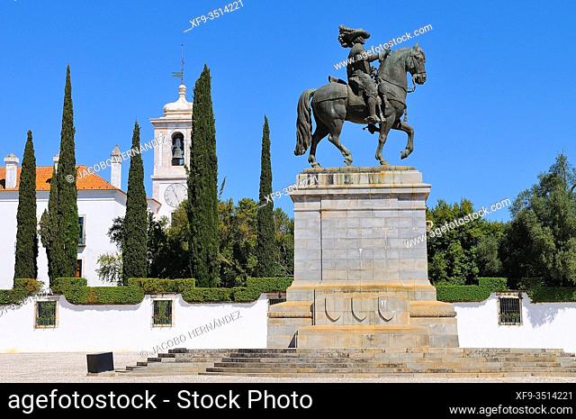 Ducal palace and equestrian staue of Joao IV. Vila Viçosa. Alentejo. Portugal