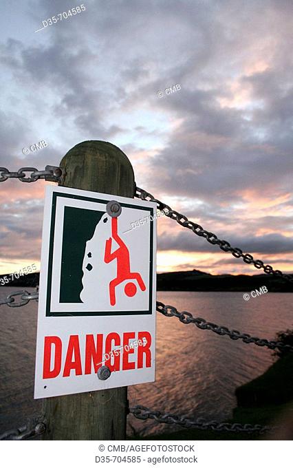 Warning sign at Lake Taupo, North Island, New Zealand