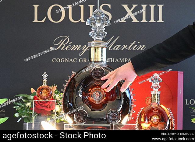 A bottle of Louis XIII cognac from the Le Mathusalem edition of the premium spirits brand Remy Martin, presented at a meeting with journalists in Prague
