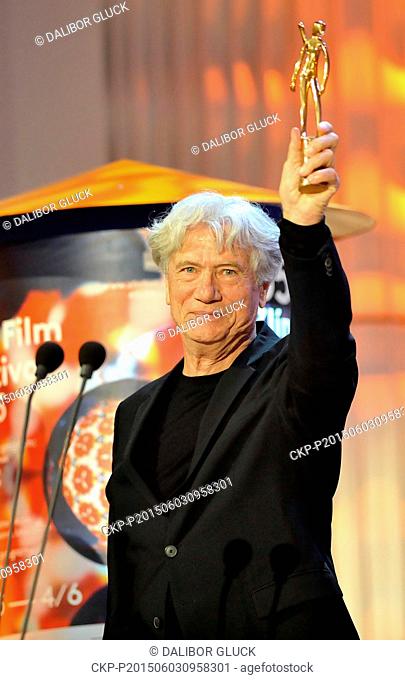 German actor Jurgen Prochnow receives award for his life contribution to cinematography at the closing ceremony of the 55th International Film Festival for...