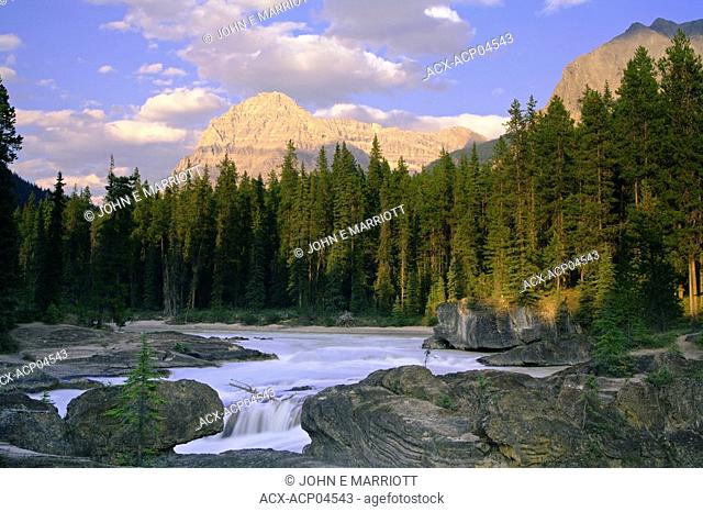 The Natural Bridge on the Kicking Horse River and Mount Stephen, Yoho National Park, British Columbia, Canada