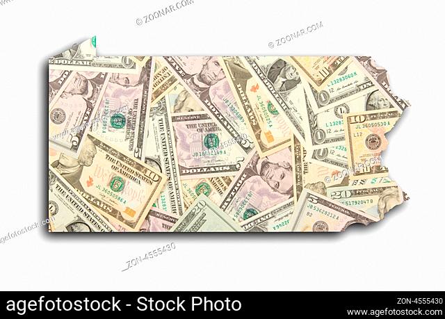 Map of Pennsylvania filled with US dollars