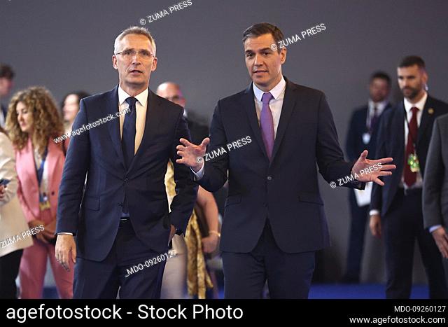 June 28, 2022, Madrid, Spain: NATO Secretary General Jeans Stoltenberg (l) .and Prime Minister Pedro Sánchez (r) visit the facilities of Feria de Madrid, Ifema