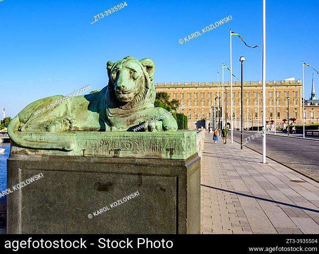 Lion Sculpture in front of The Royal Palace, Stockholm, Stockholm County, Sweden