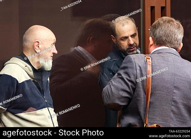 RUSSIA, ROSTOV-ON-DON - OCTOBER 10, 2023: Defendants Vasily Churilov and Artyom Yena (L-R back) attend a Southern Military District Court hearing into the 2018...