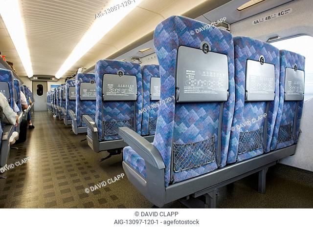 Inside a Nozomi style Shinkansen train, otherwise known as a bullet train, Himeji, Japan