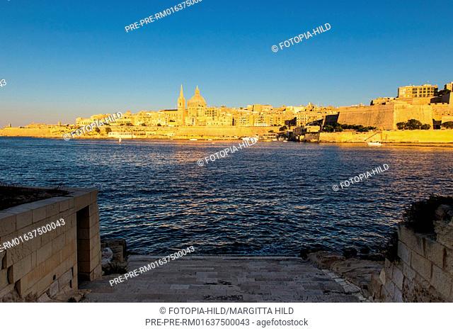 Looking from Manoel Island over Marsamxett Harbour to Valletta with the St. Paul's Pro-Cathedral and Basilica of Our Lady of Mount Carmel