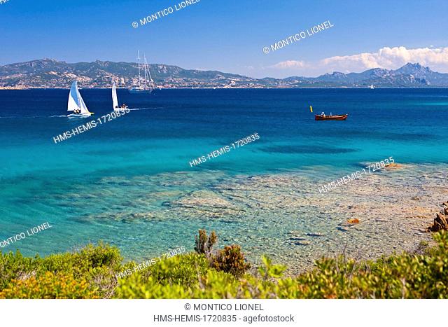 Italy, Sardinia, International Marine Park Corso-Sardinian National Park of the Maddalena Archipelago, the island of Caprera Caprera Centro velico