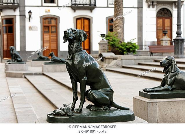 Canarian dogs statues on Plaza Santa Ana in Las Palmas de Gran Canaria, Spain