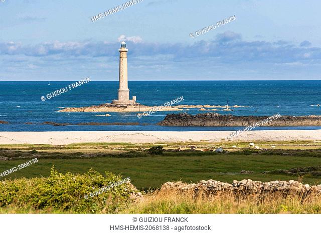 France, Manche, Cotentin, Cap de la Hague, Auderville, Hague lighthouse or Goury lighthouse on the rock called Gros du Raz