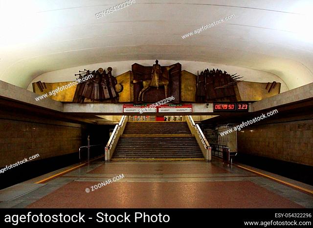 Interior of the Frunzenskaya metro station in Minsk, the capital of Belarus