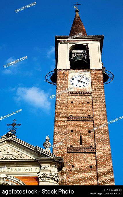 mozzate  old abstract in italy  the  wall and church tower bell sunny day
