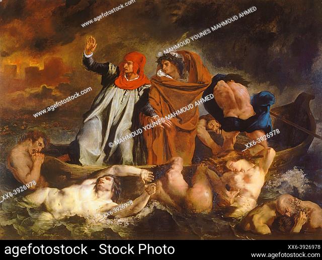 Dante and Virgil in Hell (The Barque of Dante) French: Dante et Virgile aux enfers (La Barque de Dante) 1822 oil painting by Artist Eugene Delacroix (1798–1863)