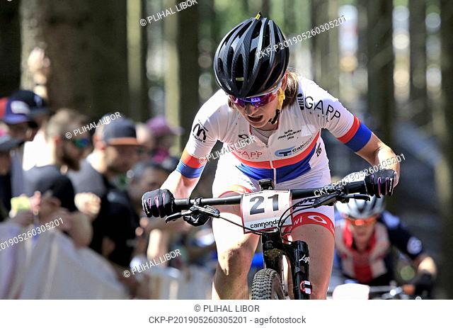 Czech Jitka Cabelicka in action during the women elite Cross Country Mountain Bike World Cup event in Nove Mesto na Morave, Czech Republic, May 26, 2019