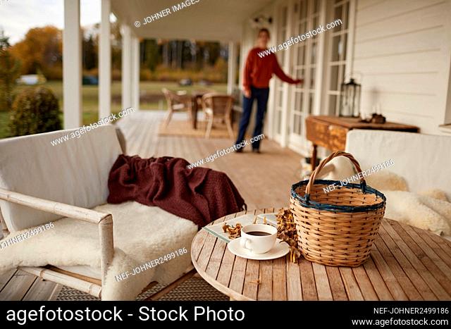 Coffee on table in porch