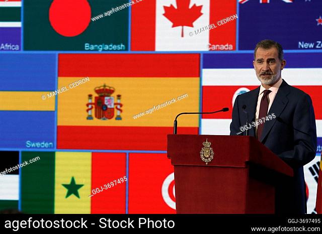 King Felipe VI of Spain attends 75th anniversary of the founding of the United Nations (UN) at Royal Palace of El Pardo on November 10, 2020 in Madrid, Spain