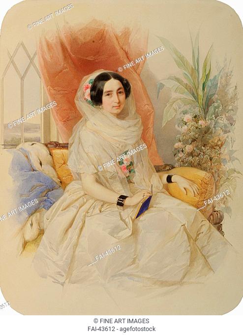 Portrait of Maria Ivanovna Goncharova (1815-1859), née Countess Meshcherskaya by Hau (Gau), Vladimir Ivanovich (1816-1895)/Watercolour on...