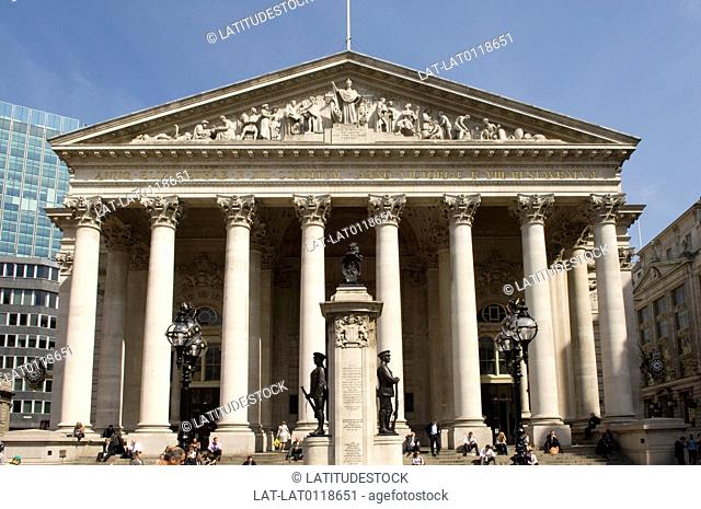 The Royal Exchange building is a large building on the corner of Cornhill and Threadneedle street on the site of the former trading centre of the City of London...