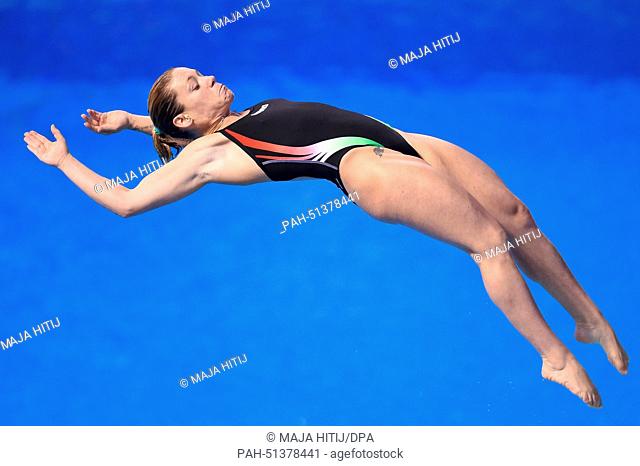 Elisabetta Maria Marconi of Italy competes at the women's diving 3m springboard preliminary at the 32nd LEN European Swimming Championships 2014 at the Velodrom...