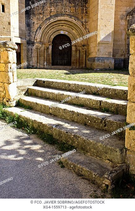 Main entrance of the Romanesque church of Santa María - Puentearenas - Valle de Valdivielso - Burgos - Castilla y Leon - Spain
