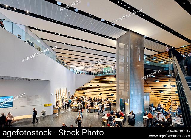 Interior view of the V&A Dundee by Japanese architect Kengo Kuma, a design museum on the waterfront of Dundee, Scotland, UK