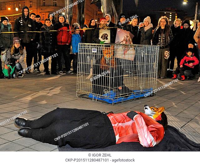 Over 100 people participated protest against Czech fur farms in Brno, Czech Republic, on November 28, 2015. The Obraz animal defenders group promoted a petition...