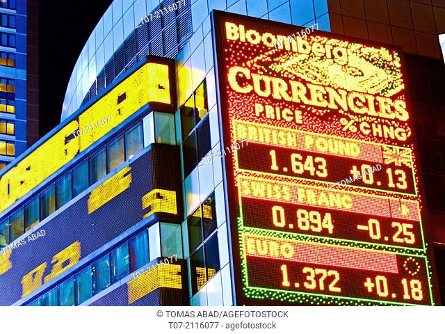 Time Square, Broadway, Morgan Stanley headquarters building, stock market data ticker tape, Manhattan, New York City, USA