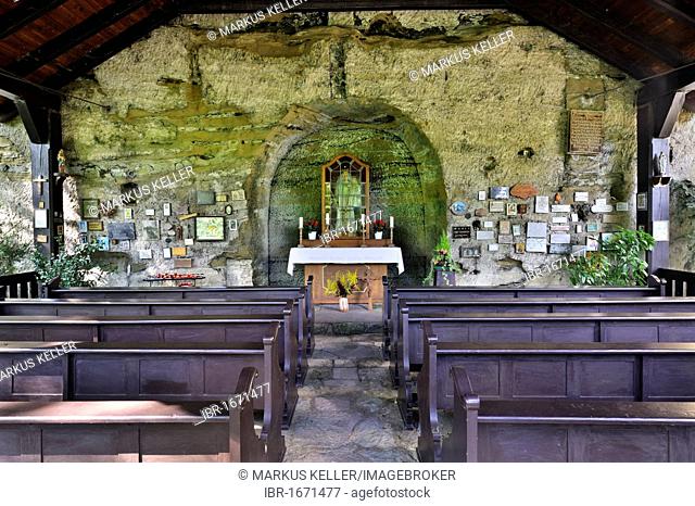 Our Lady of the Rock, a 500 year old pilgrimage shrine in Aachtobel Nature Reserve, Lake Constance District, Baden-Wuerttemberg, Germany, Europe